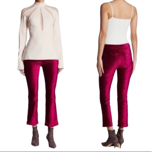 Free People Stretch Velour Crushed Velvet Crop Flare Pants Size 26 - Picture 2 of 11